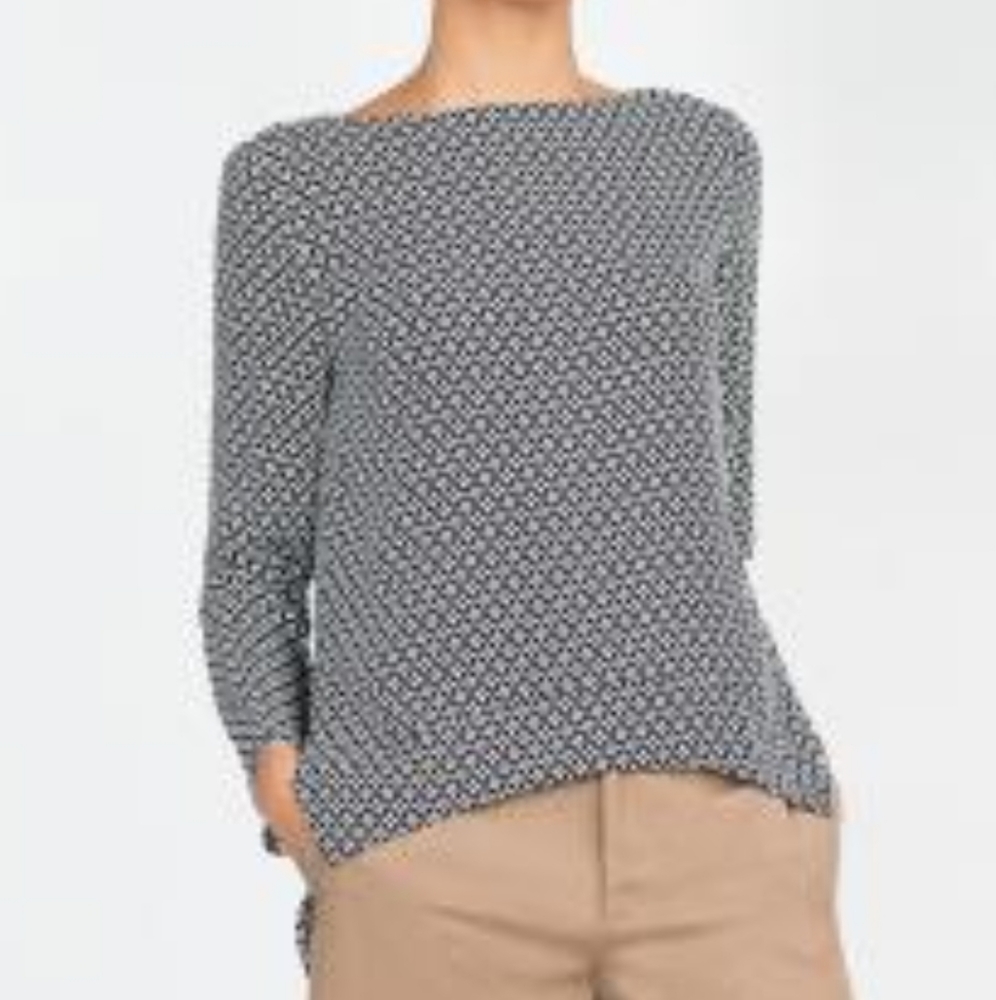 Zara patterned boat neck long sleeve blouse
